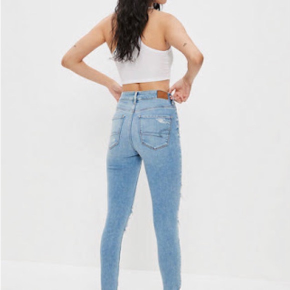AE American Eagle Next Level Ripped Jean High-Waisted Destroyed Size 0 Short - Picture 3 of 16